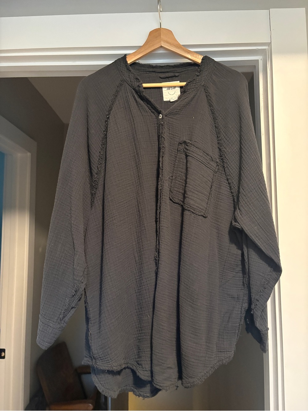 aerie Dark Gray Button-Down Cotton Gauze Shirt